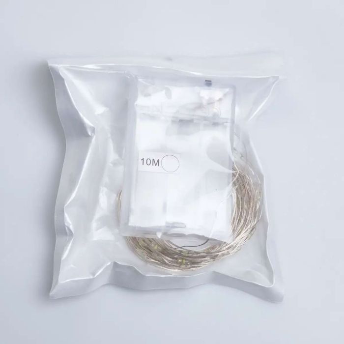 Гірлянда роса 10 метрів крапля на батарейках на 100 led білий дріт біла 100L10MWW