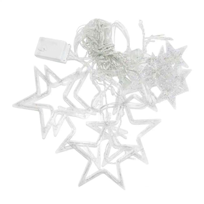 Гірлянда штора 3х0,7 м Зірки на 108 LED лампочок світлодіодна 6 великих та 6 маленьких зірок 9В 8 режимів Білий 1733055W