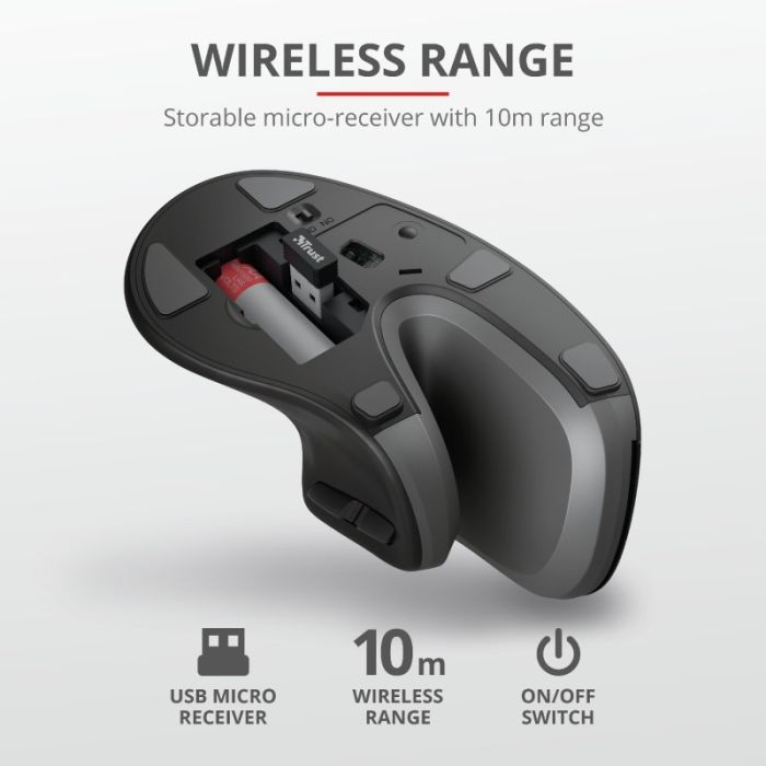 Миша Trust Verro Ergonomic, WL, чорний