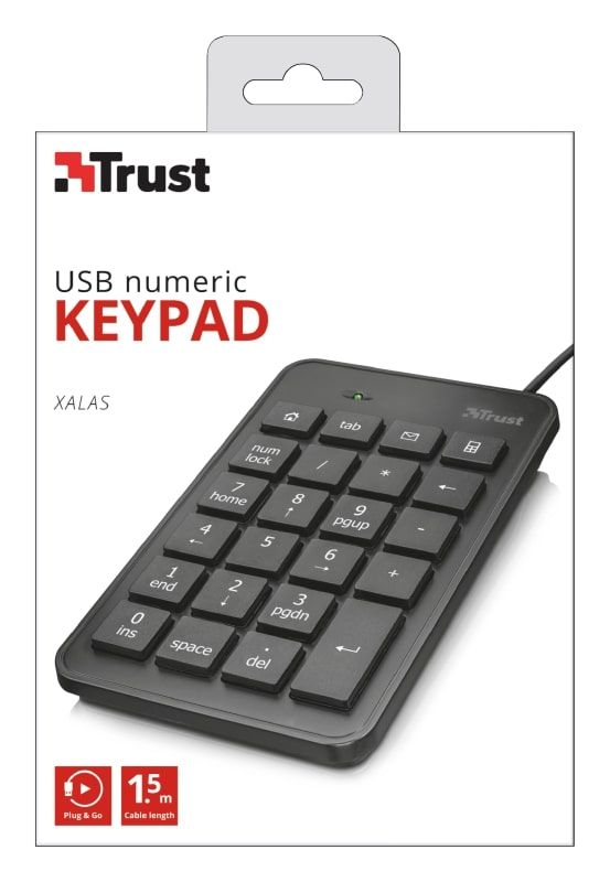 Keyboard membraneTrust Xalas USB-A Numeric Keypad 23Key, USB-A, Чорний