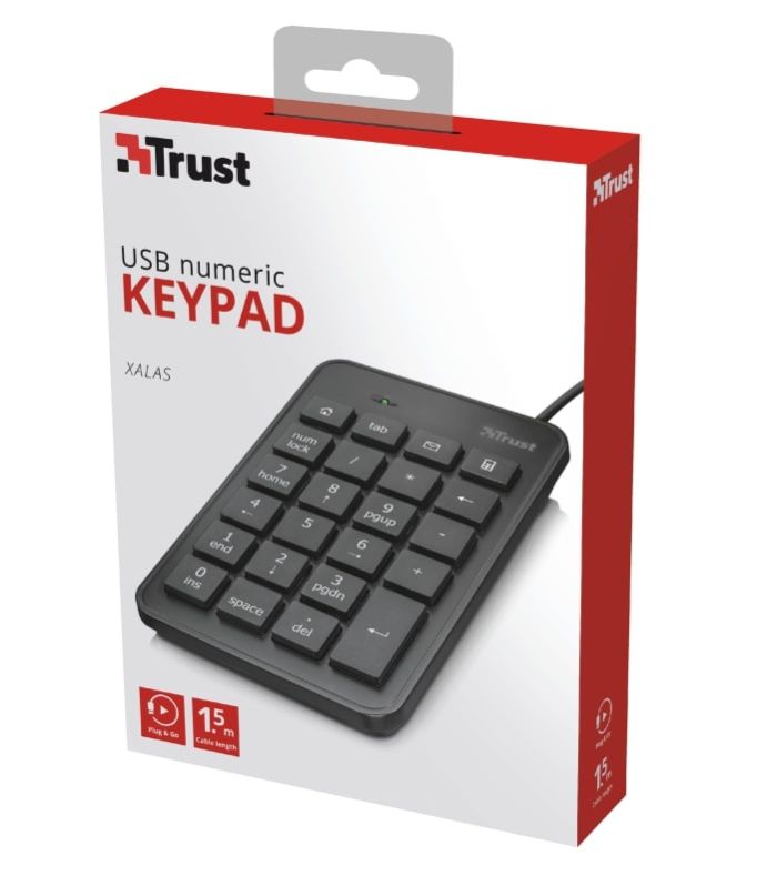 Keyboard membraneTrust Xalas USB-A Numeric Keypad 23Key, USB-A, Чорний