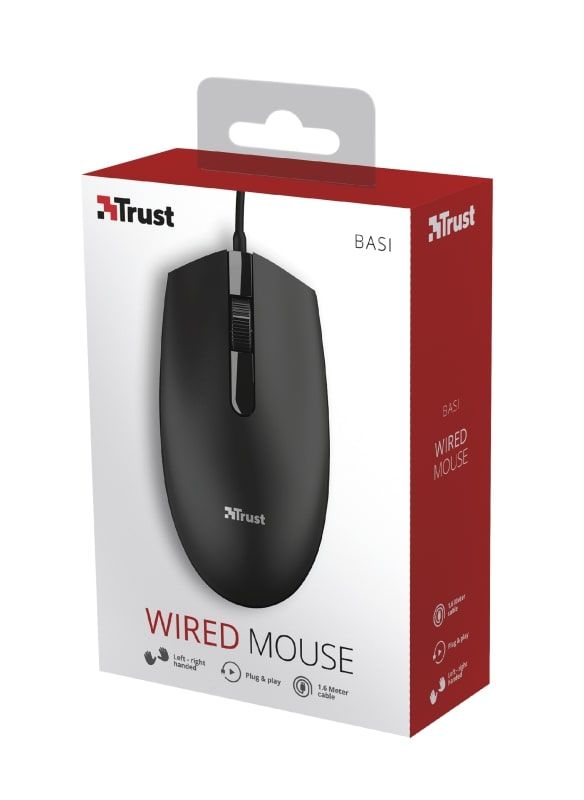 Мышь Trust Basi, USB-A, Чорний