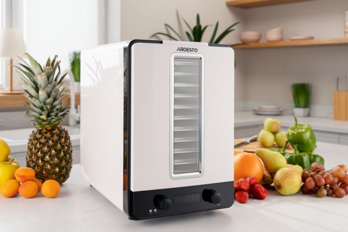 Сушка для продуктов ARDESTO 550Вт, поддонов - 11x3см, макс - 70°С, рег.темп, сетка для ягод, пластик, белый