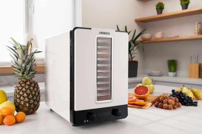 Сушка для продуктов ARDESTO 550Вт, поддонов - 11x3см, макс - 70°С, рег.темп, сетка для ягод, пластик, белый