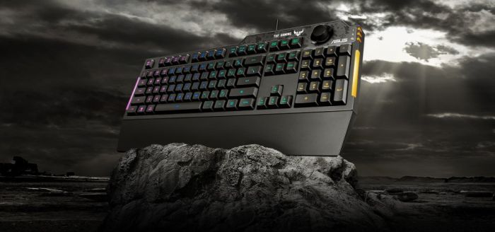 Клавіатура мембранна ASUS TUF Gaming K1, 104key, USB-A, EN/UK, RGB, чорний
