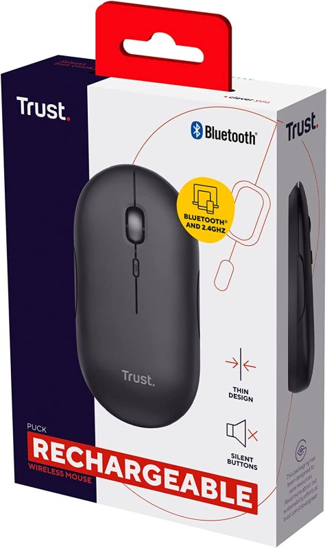 Мышь Trust Puck Rechargeable,  Ultra-Thin,  BT/WL,  Silent,  Чорний