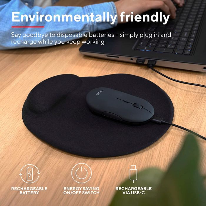 Мышь Trust Puck Rechargeable,  Ultra-Thin,  BT/WL,  Silent,  Чорний