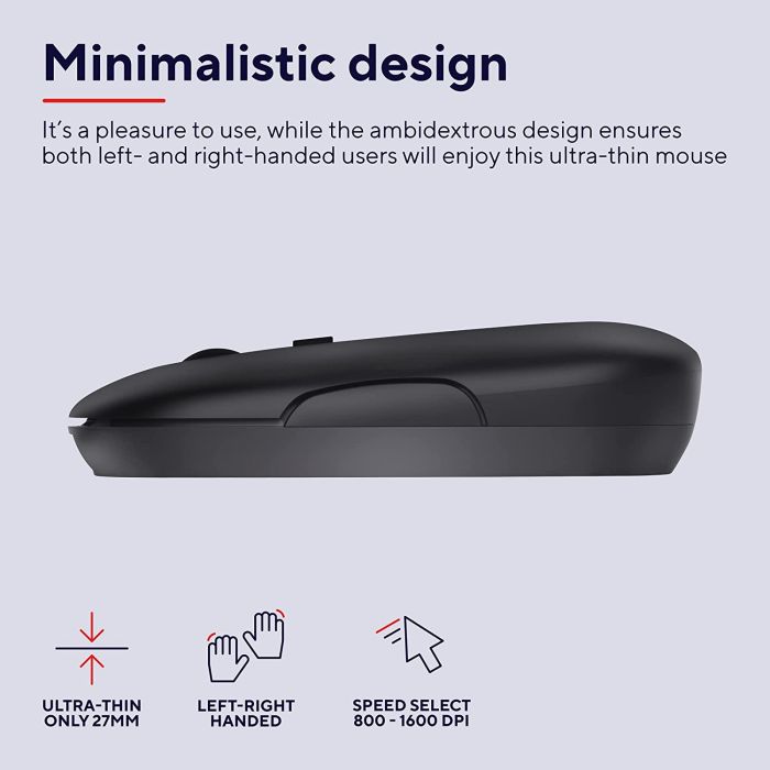Мышь Trust Puck Rechargeable,  Ultra-Thin,  BT/WL,  Silent,  Чорний