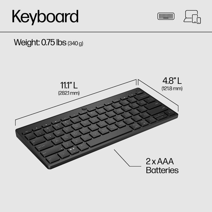 Клавиатура мембранная HP 350 Compact Multi-Device, 78key, BT, EN/UK, чёрный