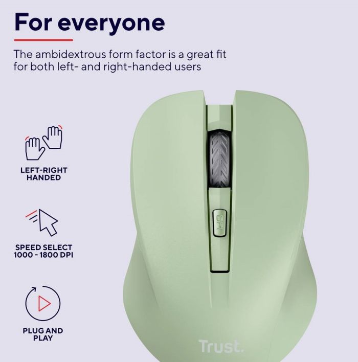 Мышь Trust MYDO SILENT, WL, Зелений