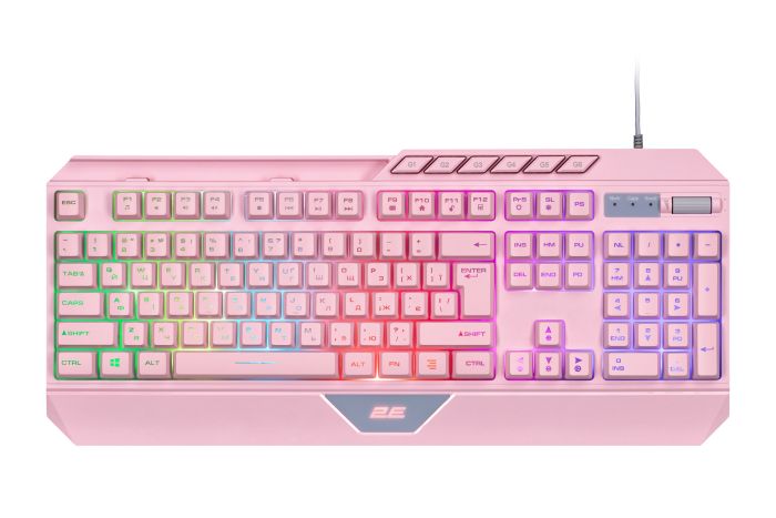 2E GAMING Membrane keyboard KG315 110key, USB-A, EN/UA, RGB, pink