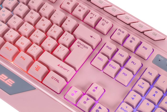 Клавіатура мембранна 2E GAMING KG315 110key, USB-A, EN/UA, RGB, рожевий