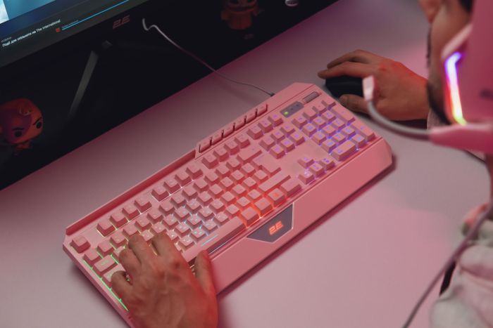 Клавіатура мембранна 2E GAMING KG315 110key, USB-A, EN/UA, RGB, рожевий