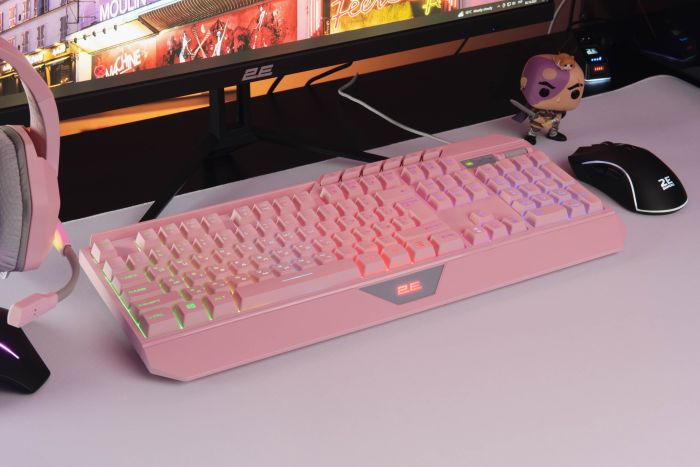 2E GAMING Membrane keyboard KG315 110key, USB-A, EN/UA, RGB, pink