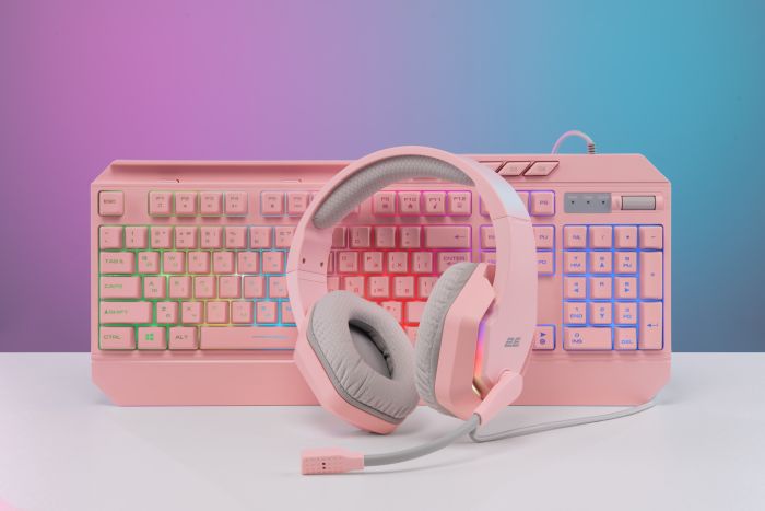 2E GAMING Membrane keyboard KG315 110key, USB-A, EN/UA, RGB, pink