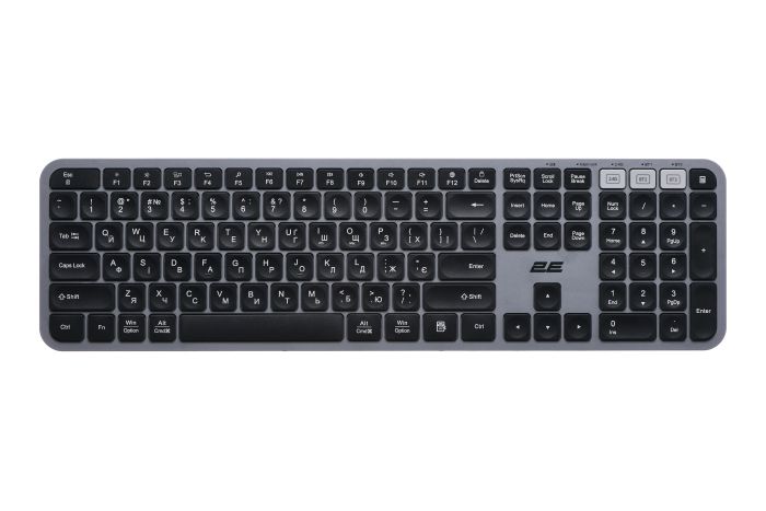 Клавіатура мембранна 2E KS240 110key, WL/BT, EN/UK, сіро-чорний