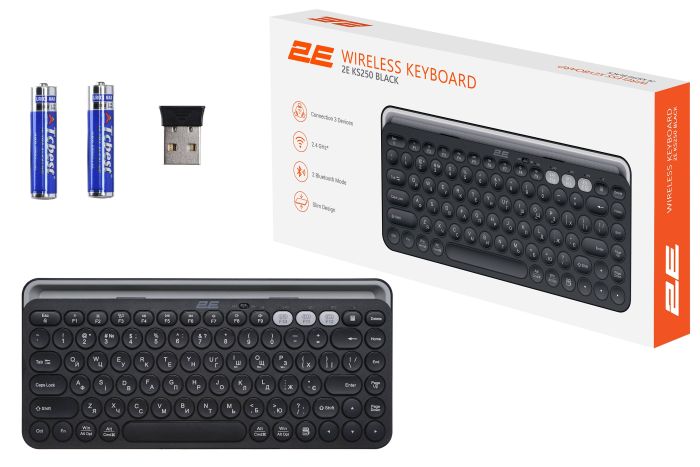 Клавиатура мембранная 2E KS250 84key, WL/BT, EN/UK, чёрно-серый