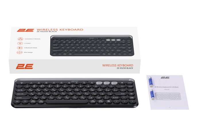 Клавиатура мембранная 2E KS250 84key, WL/BT, EN/UK, чёрно-серый