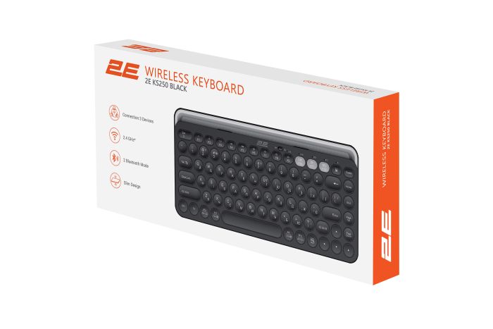 Клавиатура мембранная 2E KS250 84key, WL/BT, EN/UK, чёрно-серый