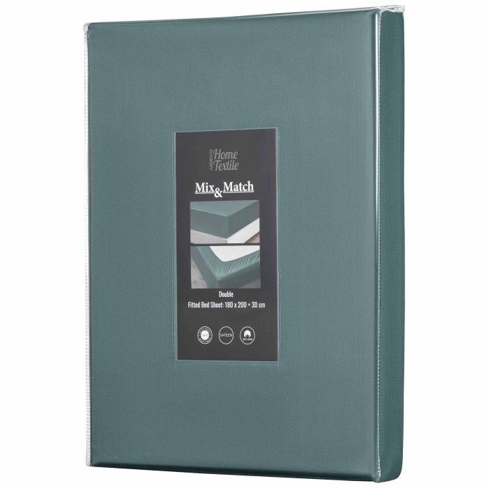 Простирадло на резинці ARDESTO Mix&Match Premium, 180x200+30см, 100% бавовна, сатин, зелений