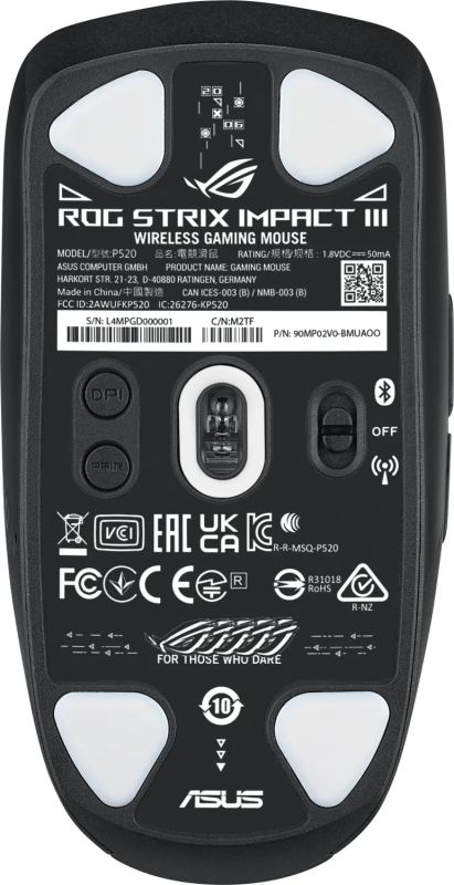Мышь ASUS ROG Strix Impact III, RGB, WL/BT, чёрный