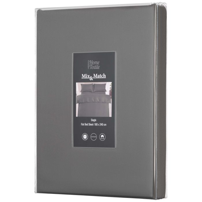Простирадло ARDESTO Mix&Match Premium, 180х240см, 100% бавовна, сатин, сірий