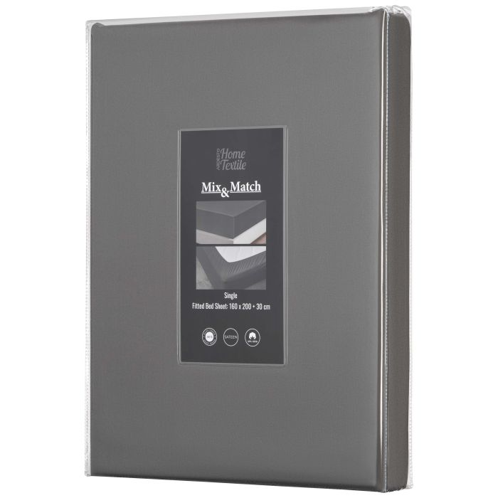 Простынь на резинке ARDESTO Mix&Match Premium, 160х200+30см, 100% хлопок, сатин, серый