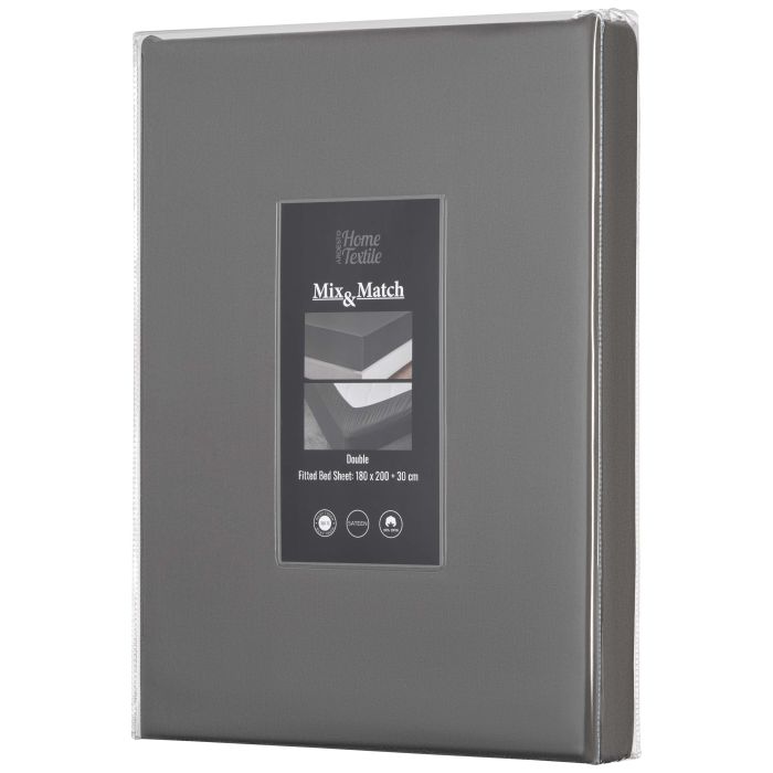 Простирадло на резинці ARDESTO Mix&Match Premium, 180x200+30см, 100% бавовна, сатин, сірий