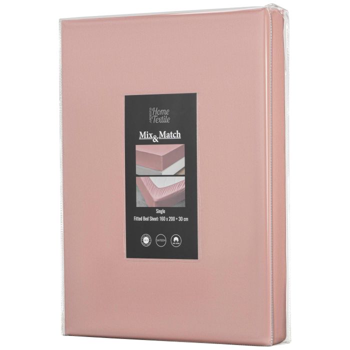 Простынь на резинке ARDESTO Mix&Match Premium, 160х200+30см, 100% хлопок, сатин, розовый светлый