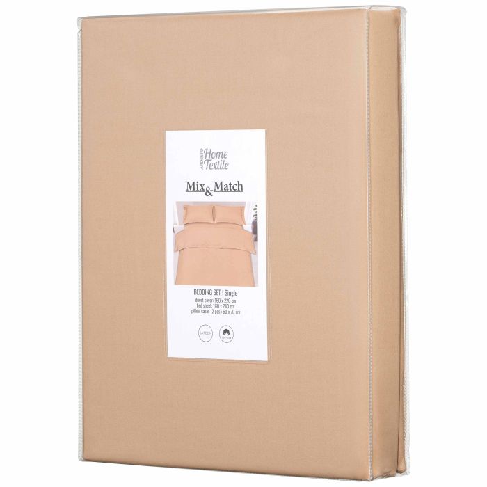 КПБ 1.5сп ARDESTO Mix&Match, пододеяльник 160х220см, простынь 180х240см, наволочки (2) 50х70см, 100% хлопок, сатин, бежевый