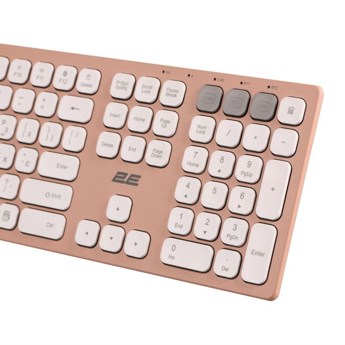 Клавіатура ножнична 2E KS270 109key, WL/BT, EN/UK, рожево-білий