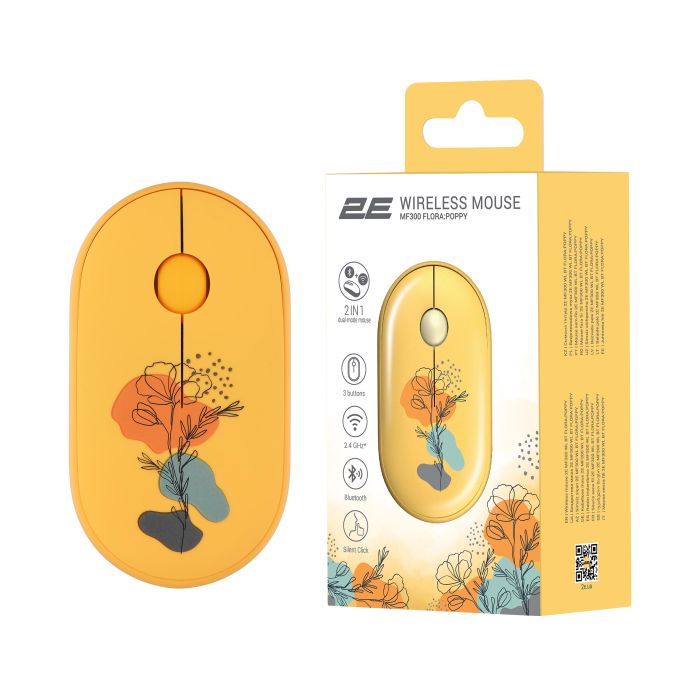 Мышь 2E MF300 FLORA:POPPY Silent WL BT, жёлтый