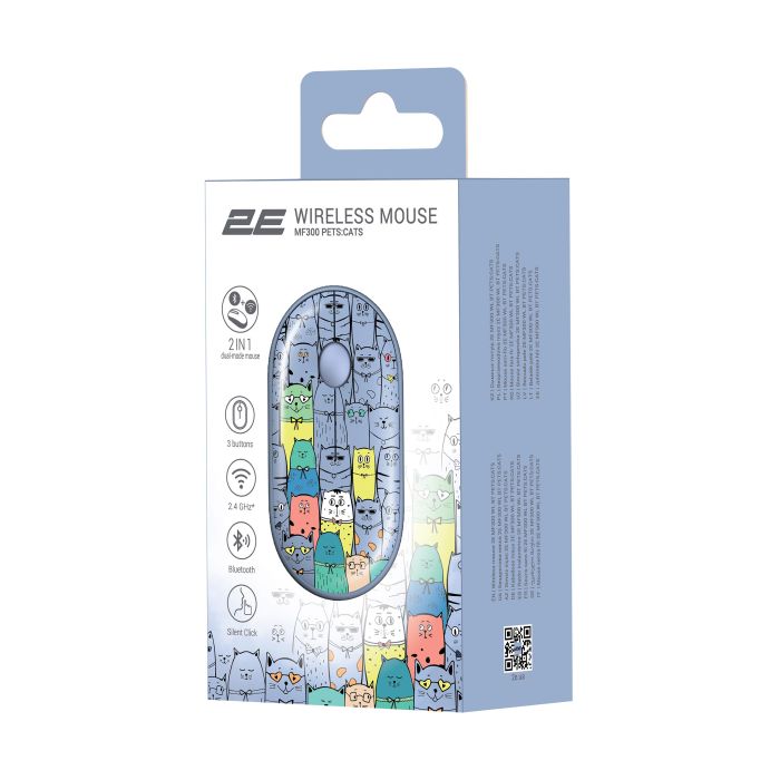Мышь 2E MF300 PETS:CATS Silent WL BT, синий