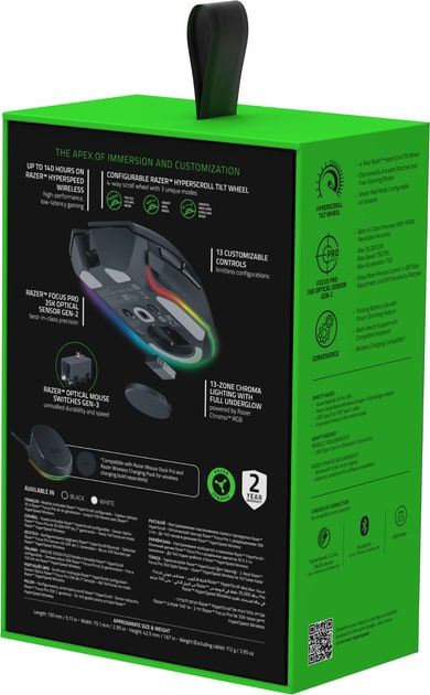 Миша Razer Basilisk V3 Pro 35K, RGB, USB-A/WL/BT, чорний