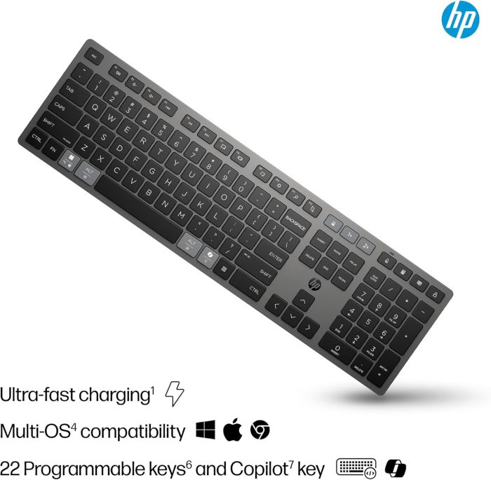 HP Keyboard membrane 720 Multi-Device Rechargeable, 109key, WL/BT, EN/UK, black