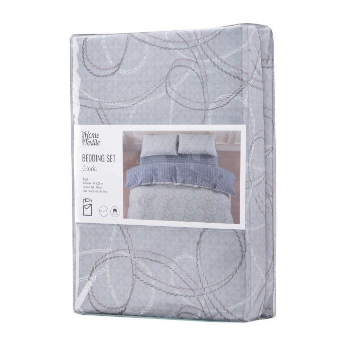 Bedding set ARDESTO 1.5 Gloria, sateen, geometry, grey-blue, duvet cover160x220cm, bed sheet 160x220cm, pillowcases (2) 50x70cm, 100% cotton