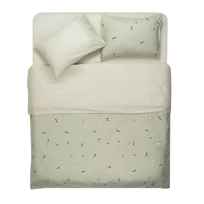 Bedding set ARDESTO 2.0 Gloria, sateen, pandas, green, duvet cover 200x220cm, bed sheet 230x240cm, pillowcases (2) 50x70cm, 100% cotton