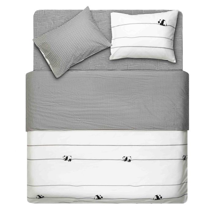Bedding set ARDESTO 2.0 Gloria, sateen, pandas, checkered, duvet cover 200x220cm, bed sheet 230x240cm, pillowcases (2) 50x70cm, 100% cotton
