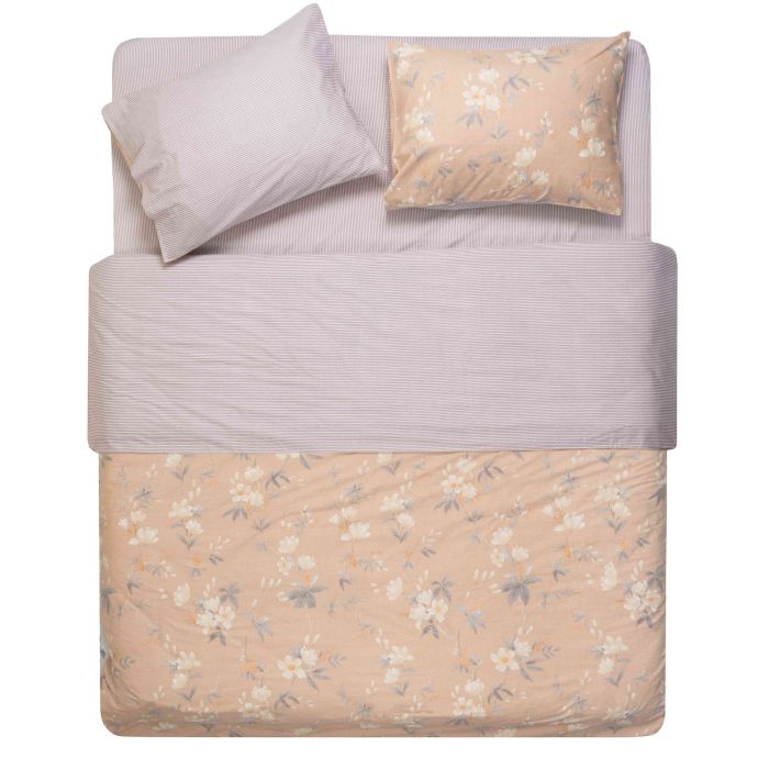 Bedding set ARDESTO 2.0 Gloria, sateen, magnolia, stripes, duvet cover 200x220cm, bed sheet 230x240cm, pillowcases (2) 50x70cm, 100% cotton