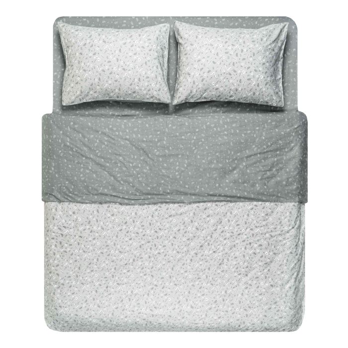 Bedding set ARDESTO 2.0 Gloria, sateen, small flowers, grey, duvet cover 200x220cm, bed sheet 230x240cm, pillowcases (2) 50x70cm, 100% cotton