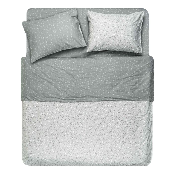 Bedding set ARDESTO 2.0 Gloria, sateen, small flowers, grey, duvet cover 200x220cm, bed sheet 230x240cm, pillowcases (2) 50x70cm, 100% cotton
