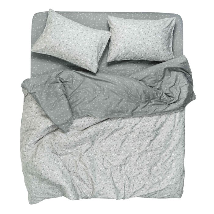 Bedding set ARDESTO 2.0 Gloria, sateen, small flowers, grey, duvet cover 200x220cm, bed sheet 230x240cm, pillowcases (2) 50x70cm, 100% cotton