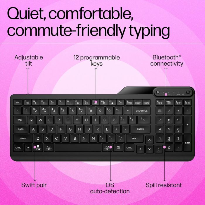 Клавиатура мембранная HP 460 Multi-Device 102key, BT, EN/UK, чёрный
