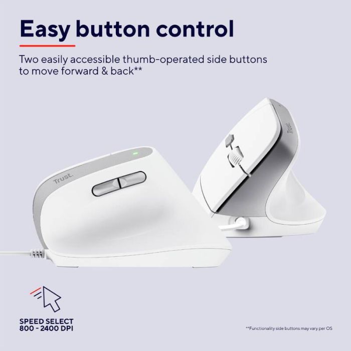 Мышь Trust Bayo 2 Ergonomic, USB-A, біла