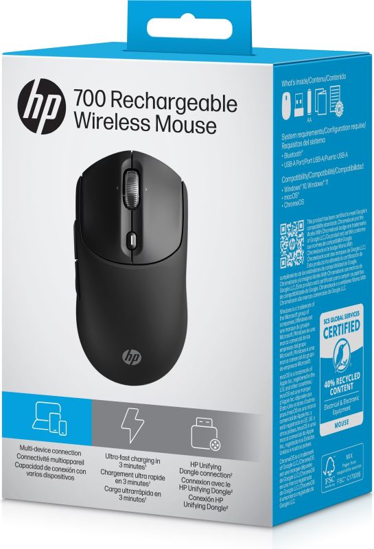 Мышь HP 700 Rechargeable, WL/BT, чёрный