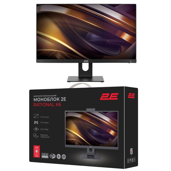 2E All-in One Rational K6 23.8" FHD IPS Intel i3-12100, 8Gb, F256GB, UMA, H610, K6.610, 120W, FreeDos, black