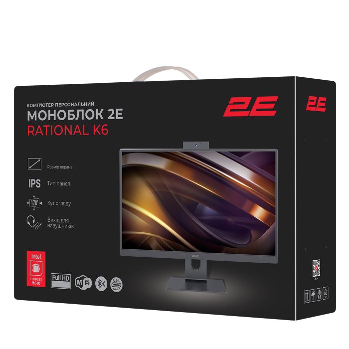 2E All-in One Rational K6 23.8" FHD IPS Intel i3-12100, 16Gb, F480GB, UMA, H610, K6.610, 120W, FreeDos, black