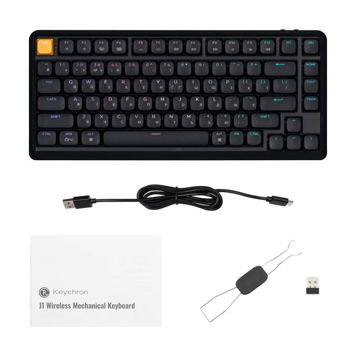 Mechanical keyboard Keychron J1 82Key, K pro Banana, WL/BT/USB-A, QMK, Hot-swap, EN/UKR, RGB, black