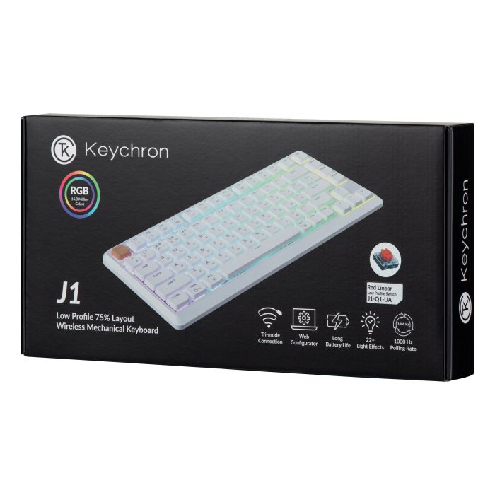 Клавіатура механічна Keychron J1 82Key, K pro Red, WL/BT/USB-A, QMK, Hot-swap, EN/UKR, RGB, білий