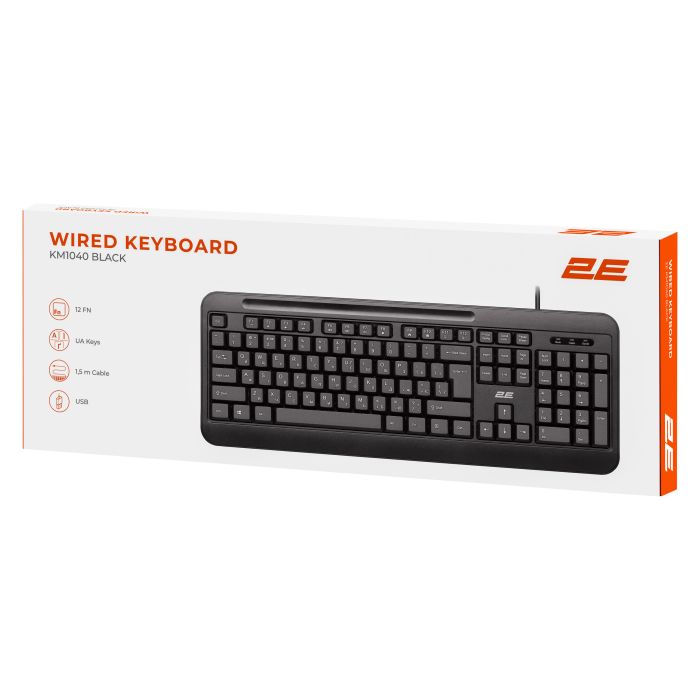 Клавіатура мембранна 2E KM1040 104key, USB-A, EN/UK, чорний